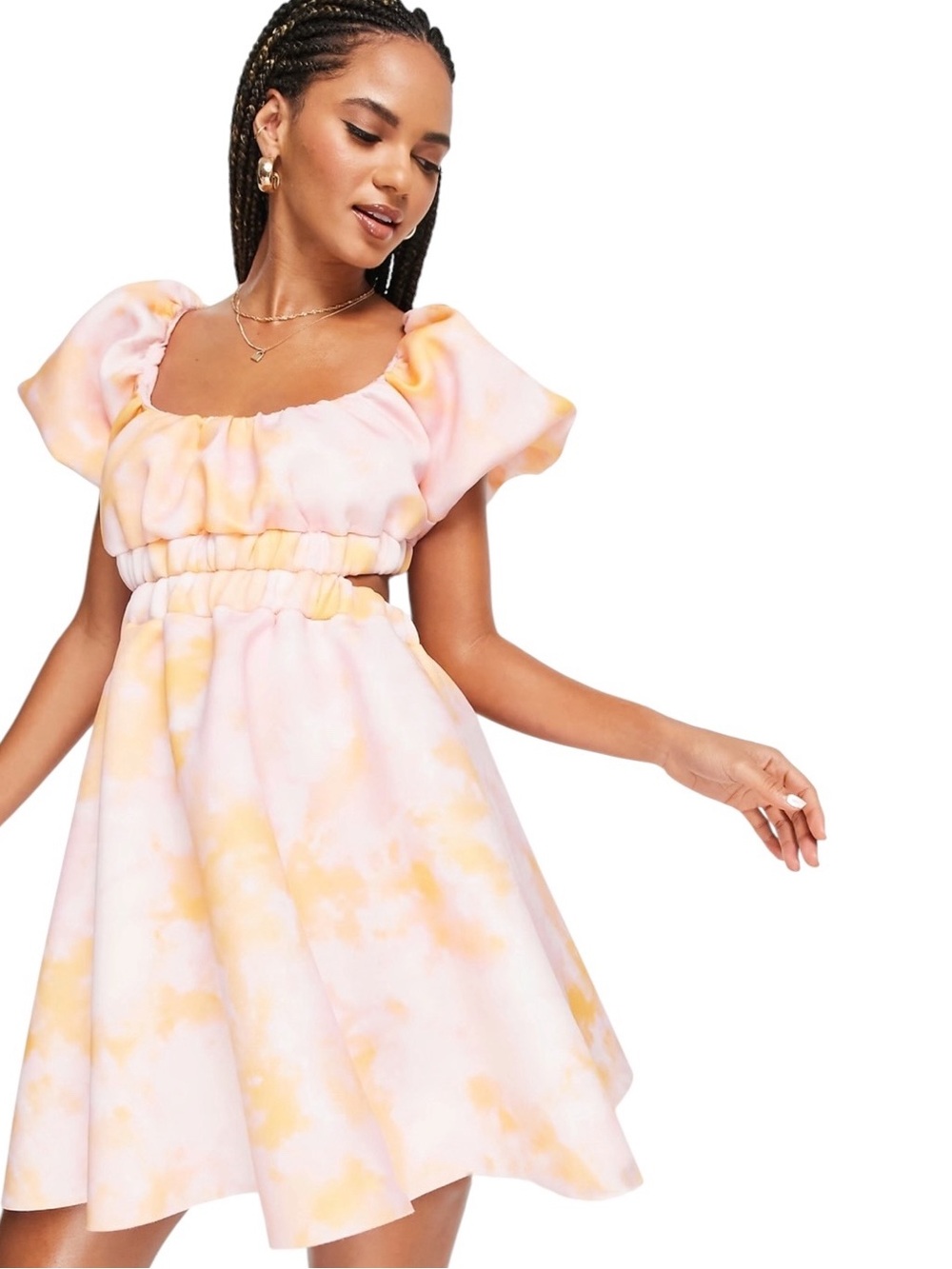 ASOS Design Bubble Smock Open Back Tie Dye Mini Skater Dress